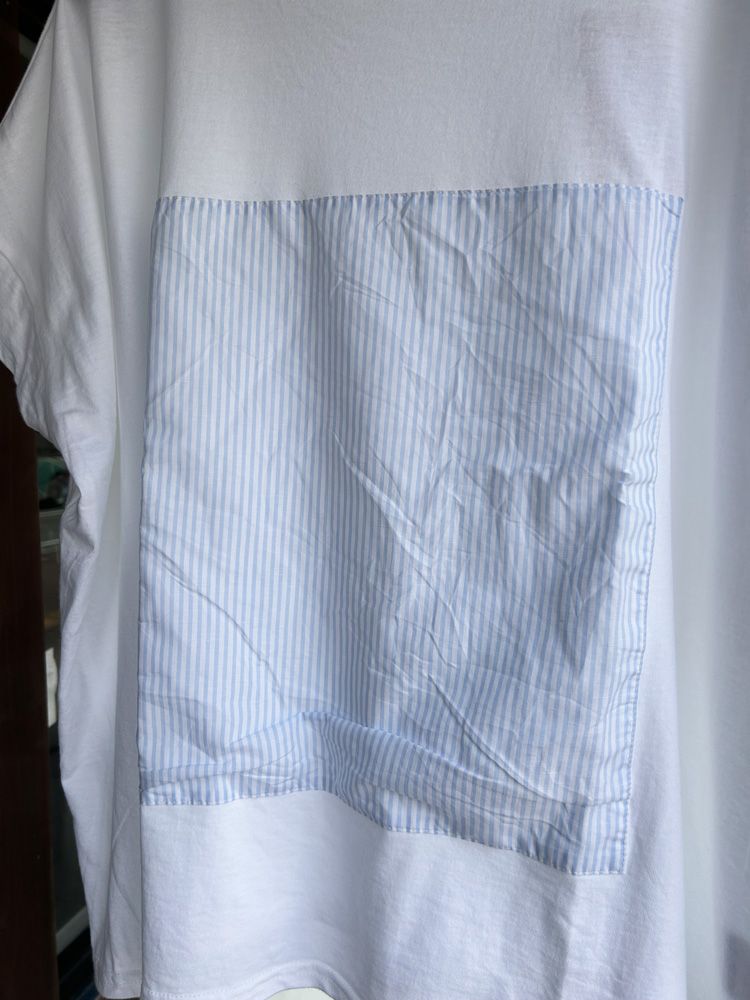 レクタングルパネルTシャツ オフxライトブルー