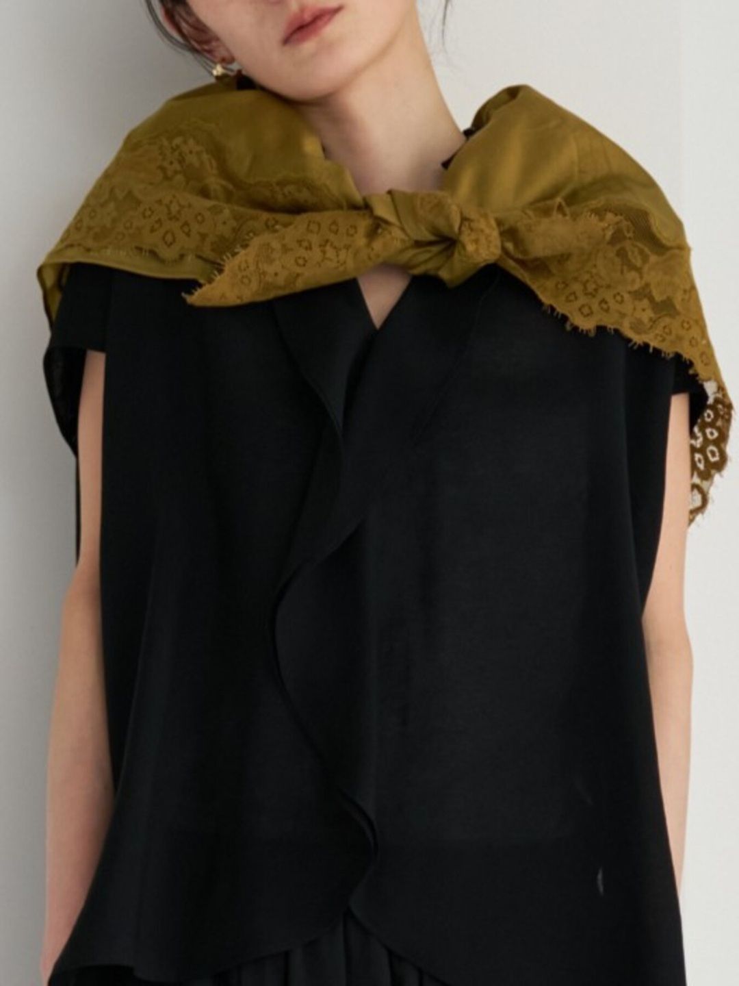 [0563-686NH] レースマルチWAYスカーフ ライトカーキ