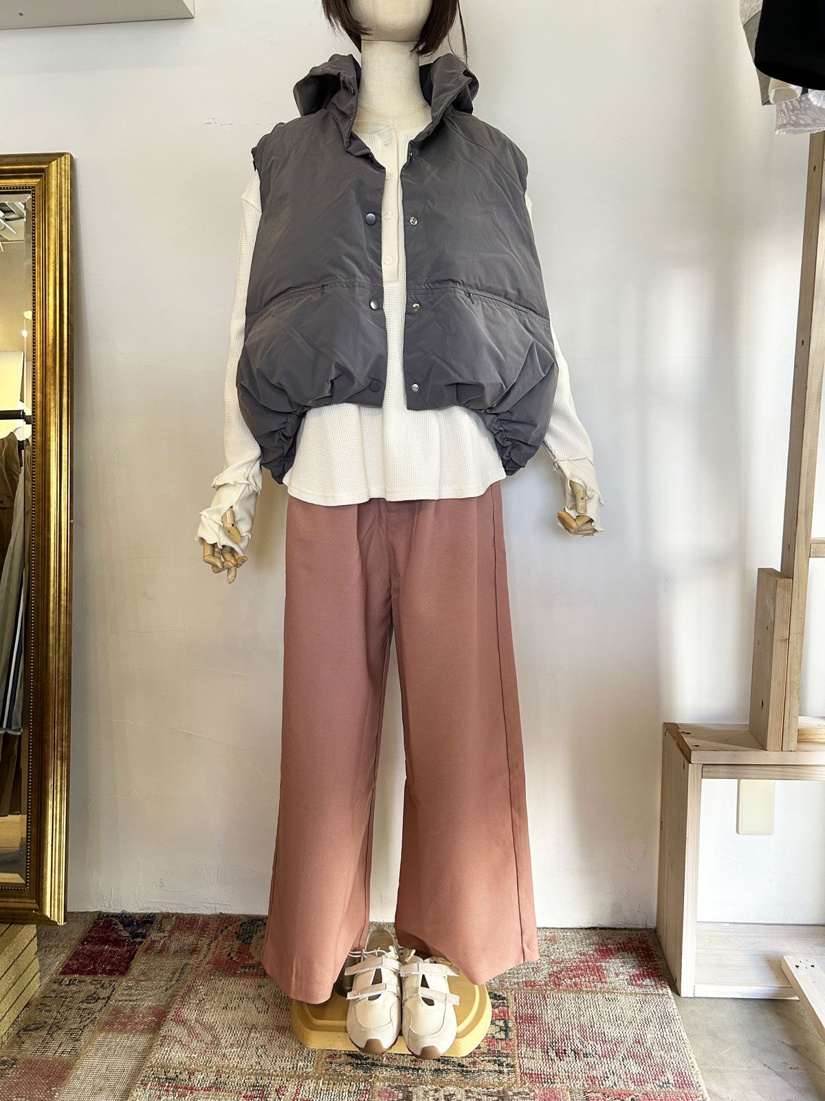 TORAワッフルヘンリーネックトップス アイボリー