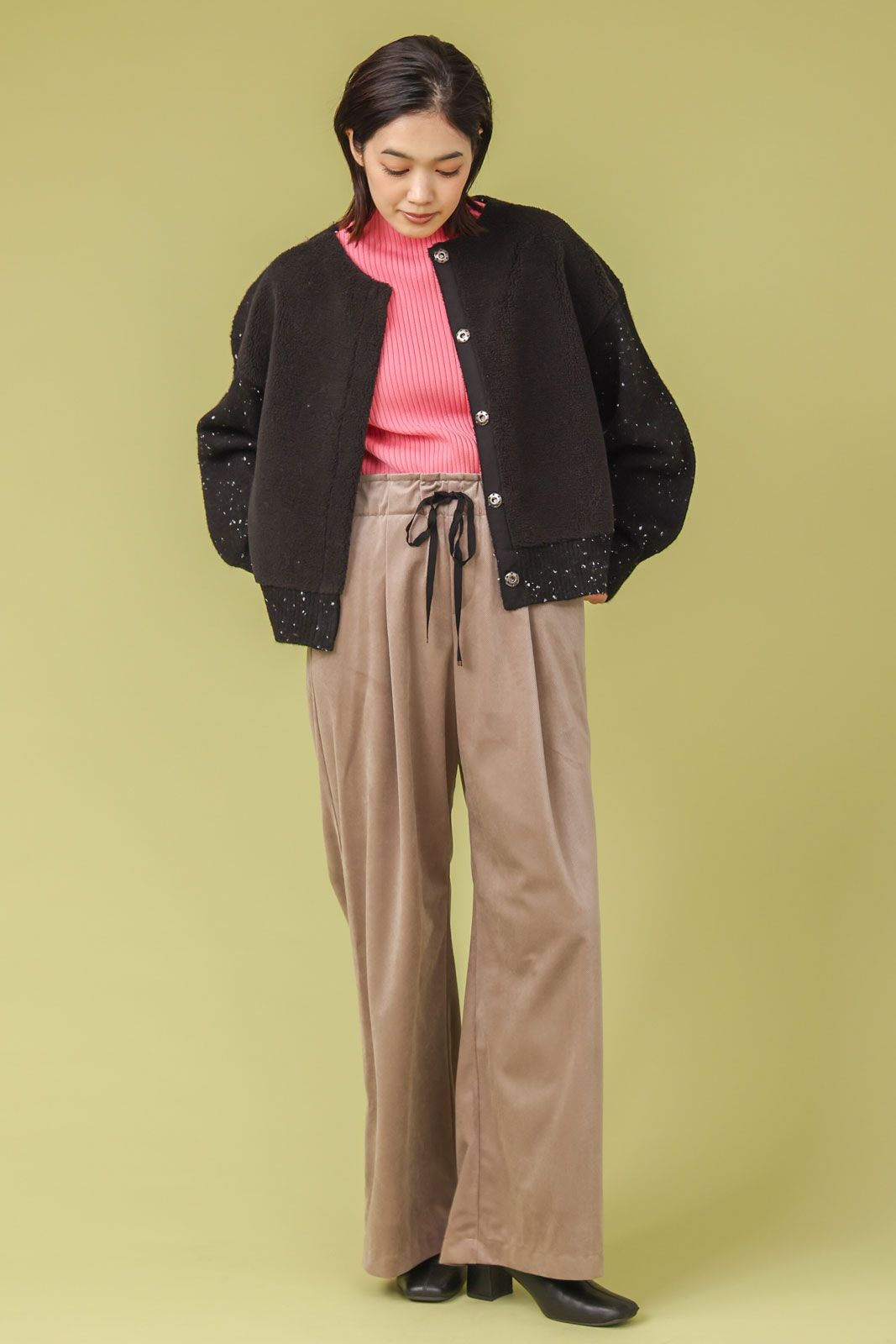 MIXニットxボア切替カーディガン グレーミックス