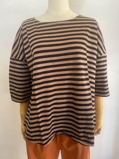 天竺BDミナミラウンドシャツ ブラック×モカ