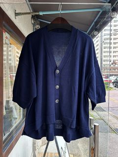 綿レーヨンシルクタックカーディガン ネイビー