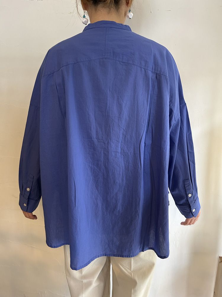 キャンブリックボイル 無地 バンドカラーシャツ パールピンク