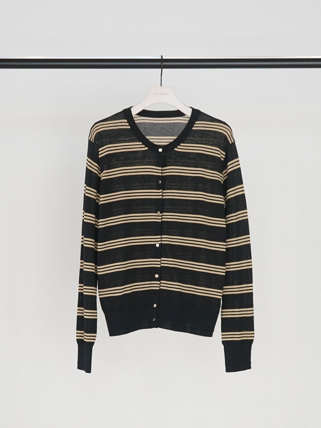 [9263-694GS] ミニマルクルーネックCDトップス ブラックミックス