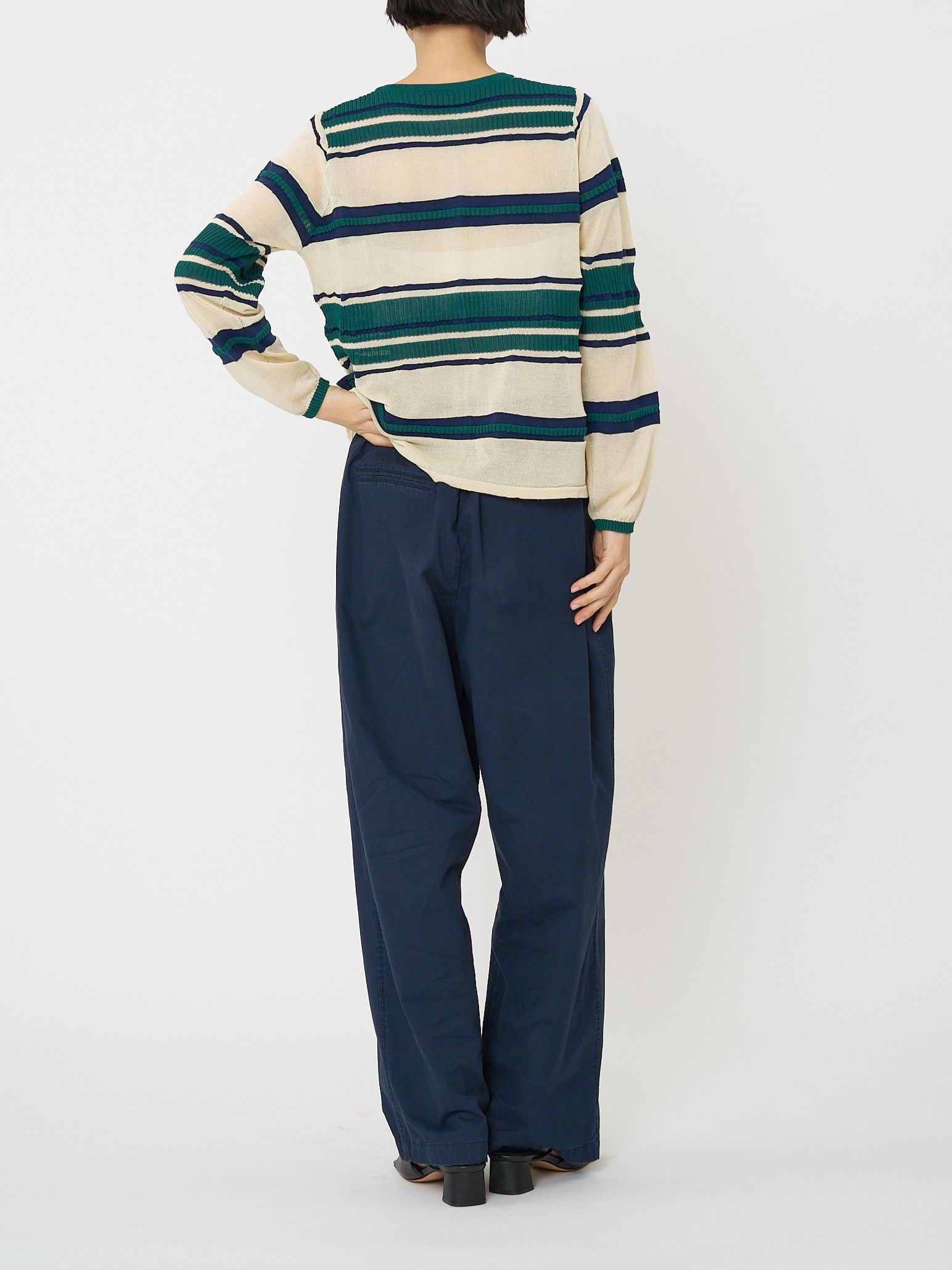 [9561-090GS] マルチボーダーカーディガン チャコール