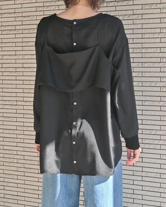 デシン キャミ付きプルオーバー ブラック