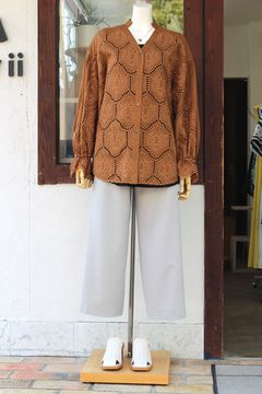 カナパ風8分丈ワイドパンツ ライトグレー