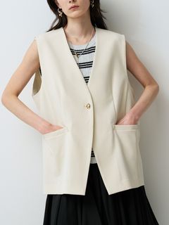 [4863-655BZ] オーバルフォルムジレ アイボリー