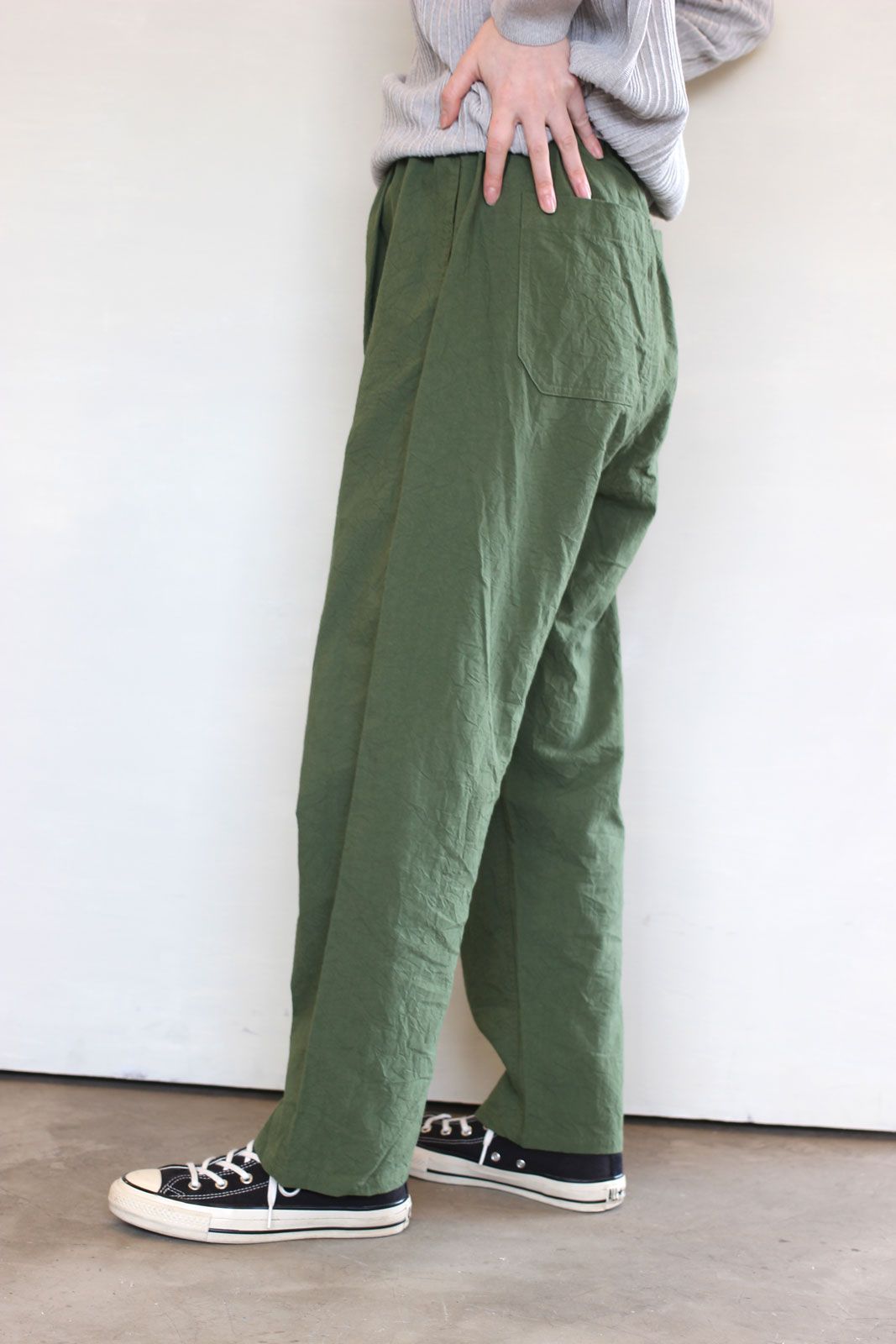 シーチングハンドワッシャーコージーパンツ オリーブ