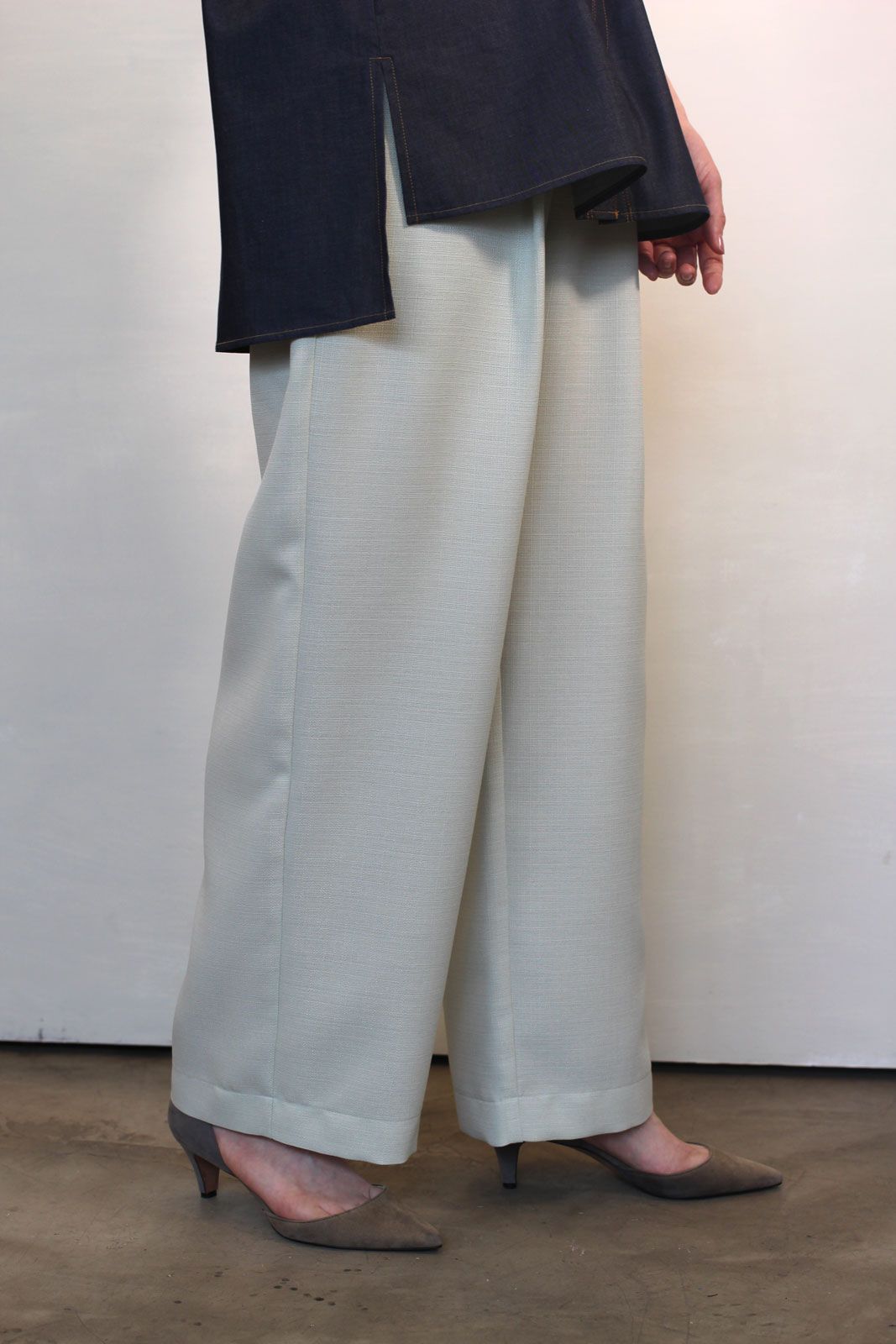 リネンライクブッチャーセミワイドパンツ ミント
