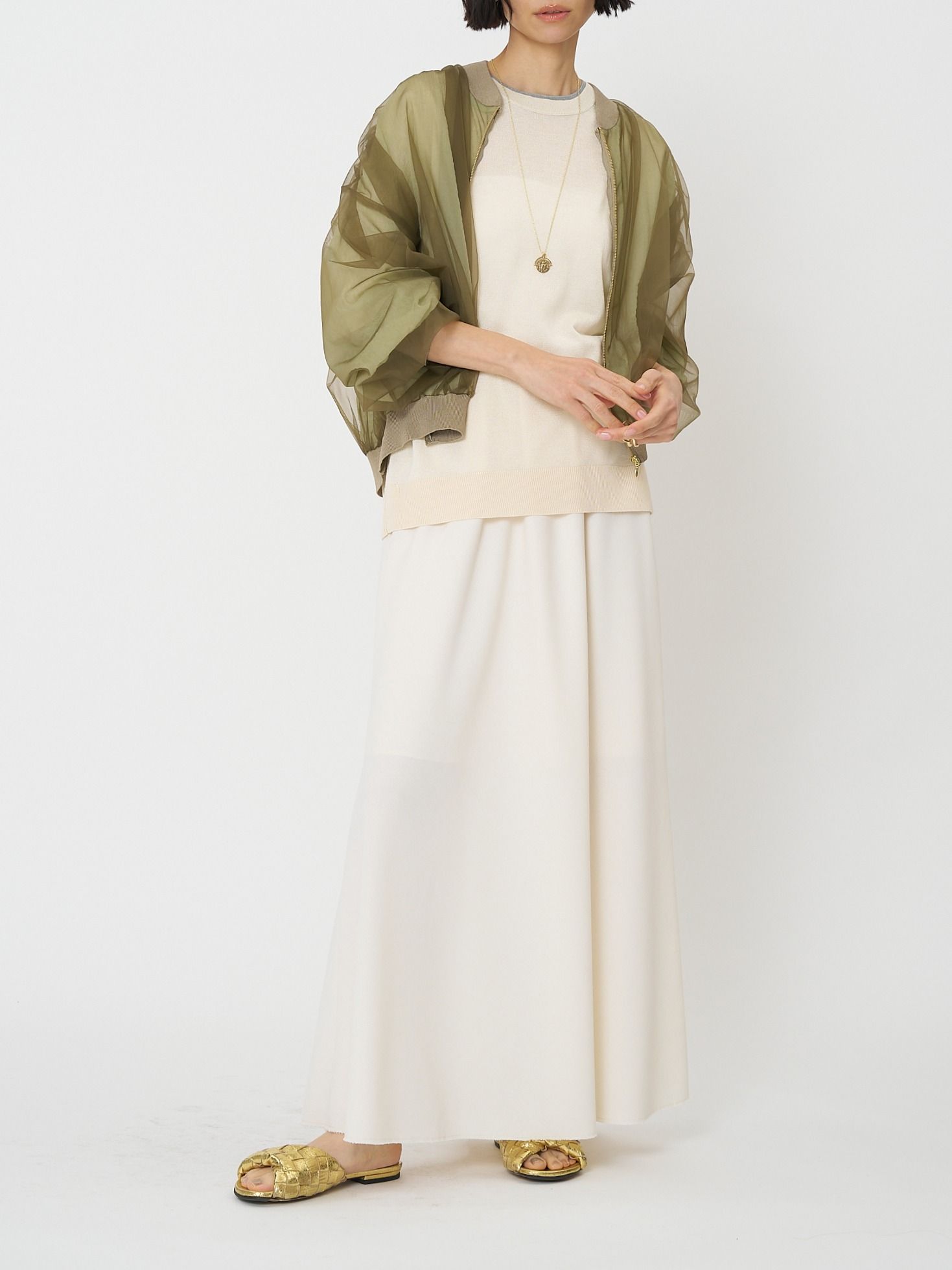 [9261-087GS] 衿配色ハーフスリーブニット ベージュ