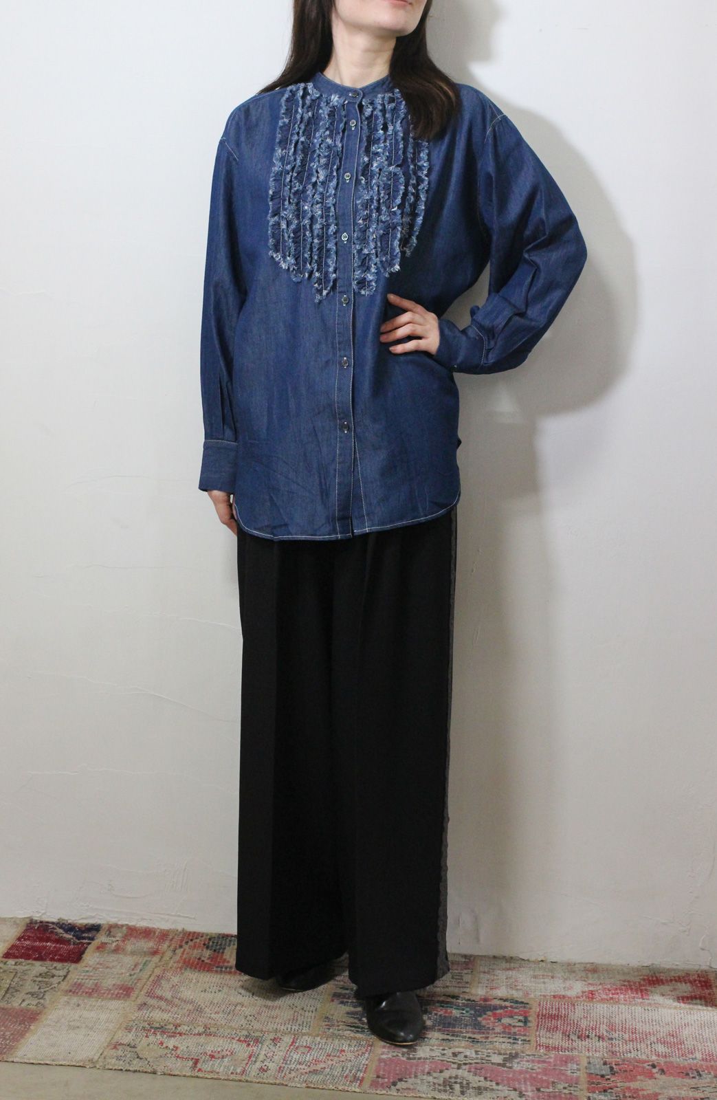 スラブ/デニム フリルシャツ インディゴ