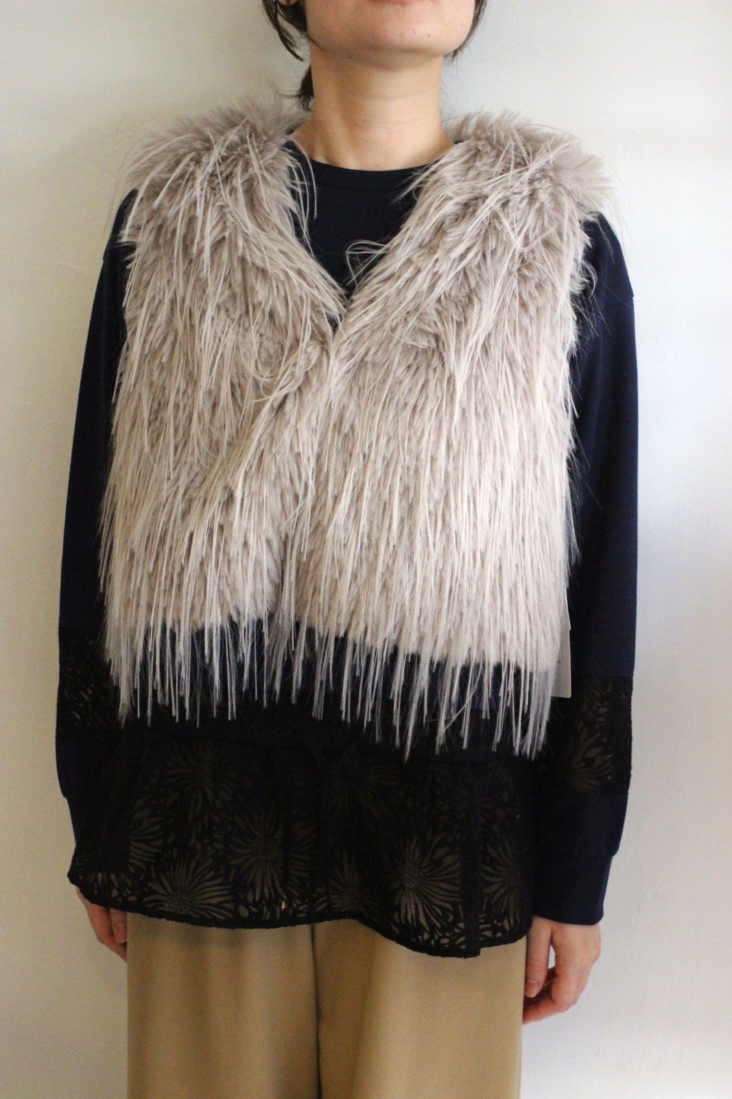 ロングファーニットベスト ライトグレー