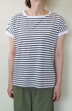 AラインボーダーTee オフxブラック