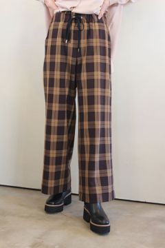 ストレッチチェックワイドパンツ ブラウンチェック