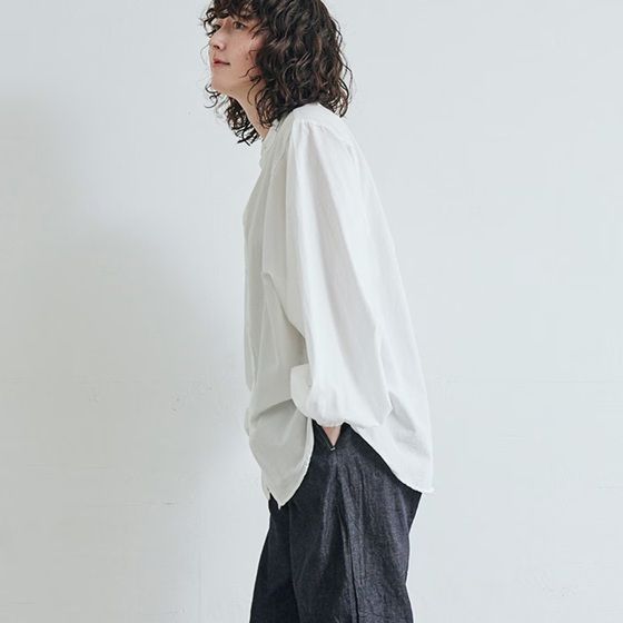 近江晒50sブロード袖ボリュームシャツ ピンク