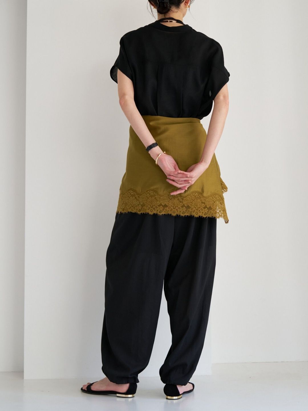 [0563-686NH] レースマルチWAYスカーフ ライトカーキ