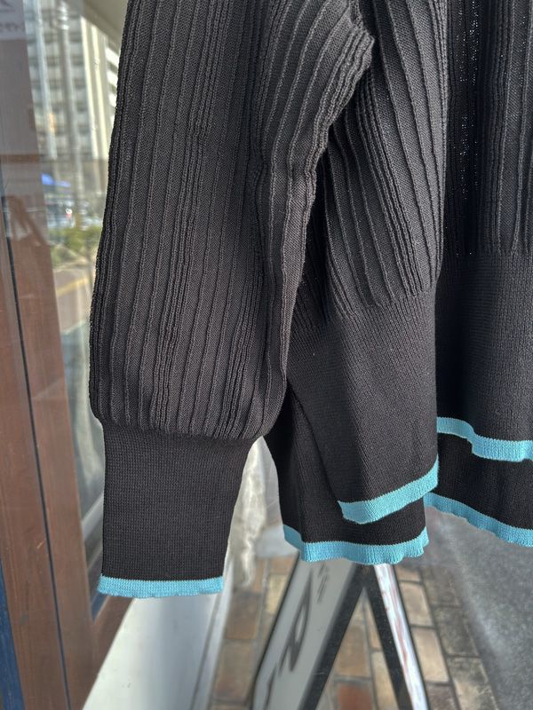 ワイドリブバイカラーコモドニット ブラックxミント