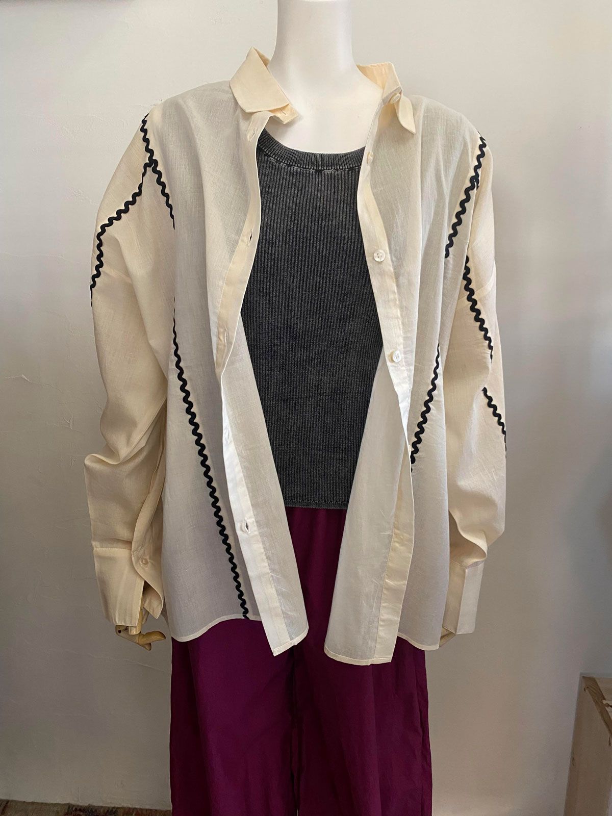 コットンボイル ライン入りシャツ オフ