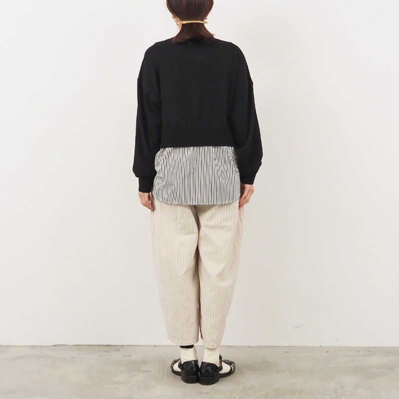 綿レーヨンシルク コンビネーションカーディガン イエローグリーンxブラックストライプ