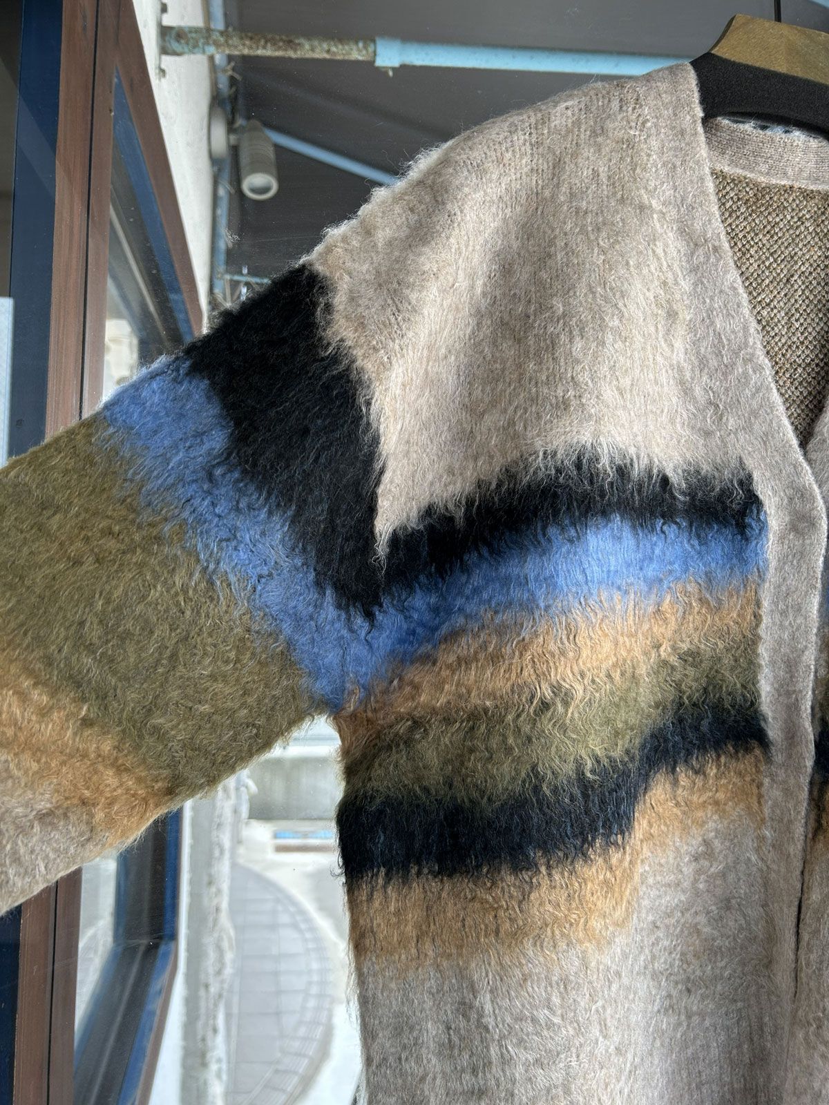 起毛シャギーニット ボーダーカーデ ベージュ