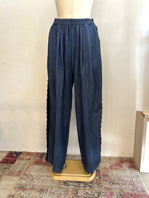 デニムサイドフリルパンツ ブルー