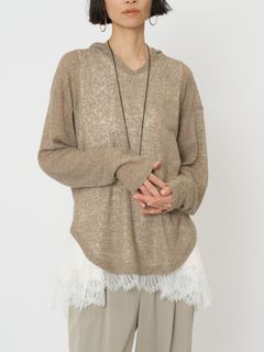 [8861-068GL] シアーフーディニットソー ベージュ