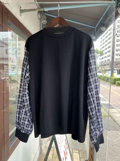 天竺xタータン ギャザースリーブ プルオーバー ブラック