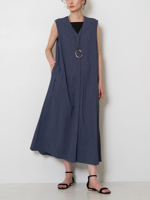 [5963-633MK] デザインPKロングOP インディゴ