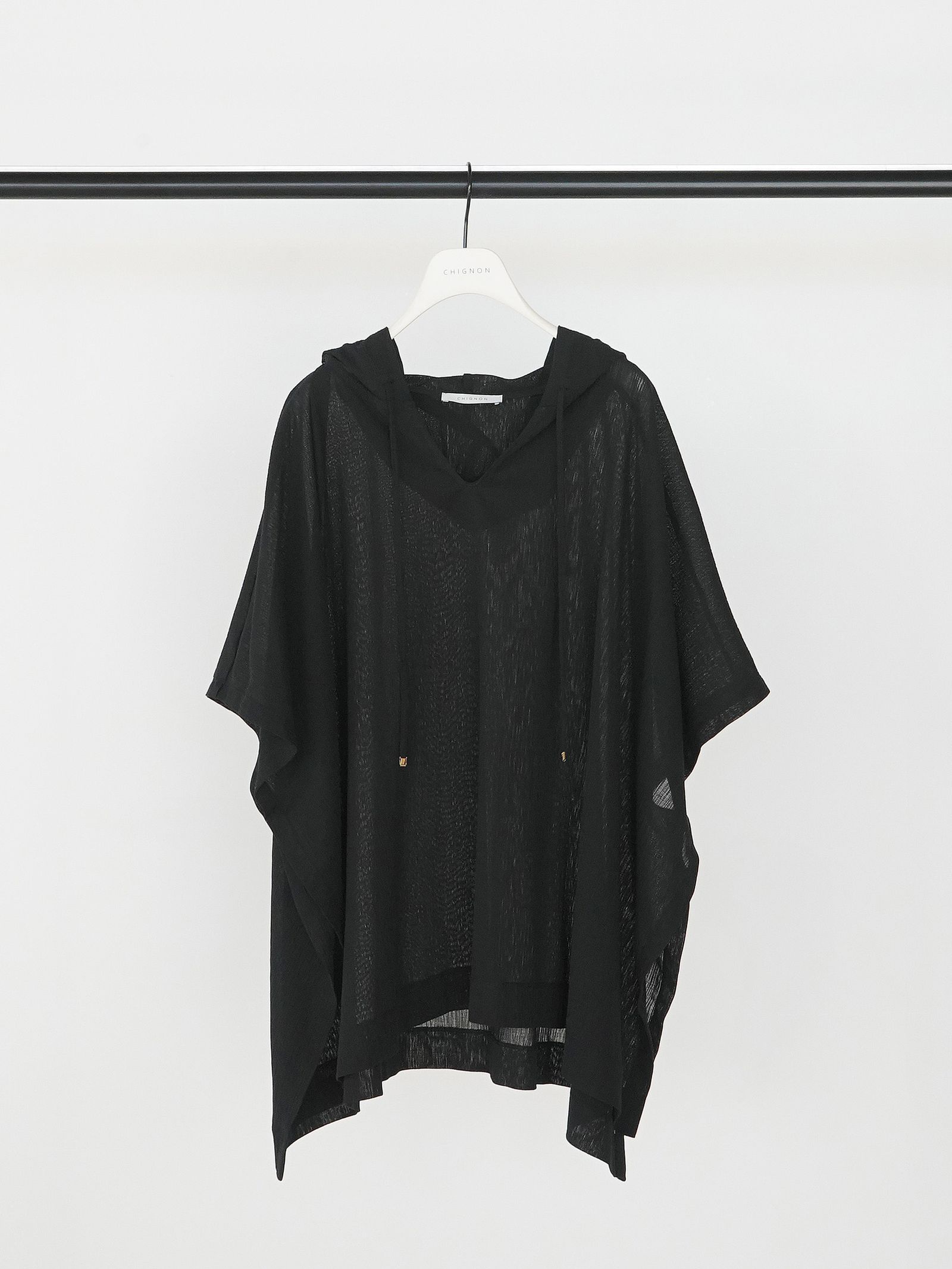 [1262-305KK] シアーメッシュポンチョTOPS ブラック