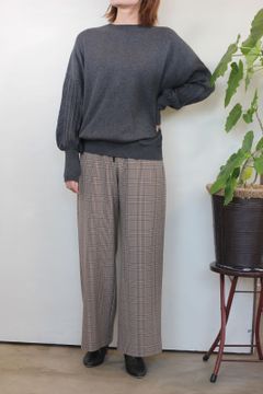 ソフトサーモチェック裏起毛ワイドパンツ ブラウンチェック