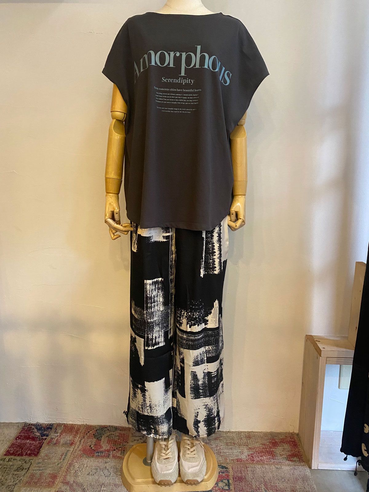 2WAY フレンチオーバーロゴTシャツ チャコール