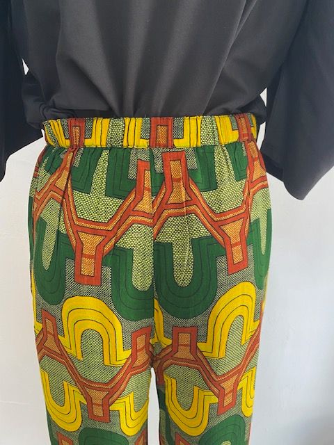 レーヨン フレックス スラブ プリントストレートパンツ グリーン