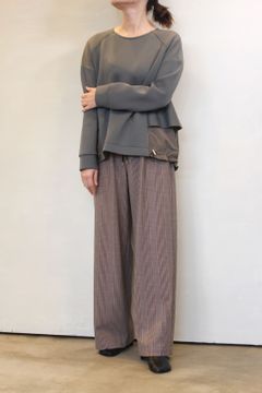 ソフトサーモ混チェック裏起毛ワイドパンツ ピンクチェック