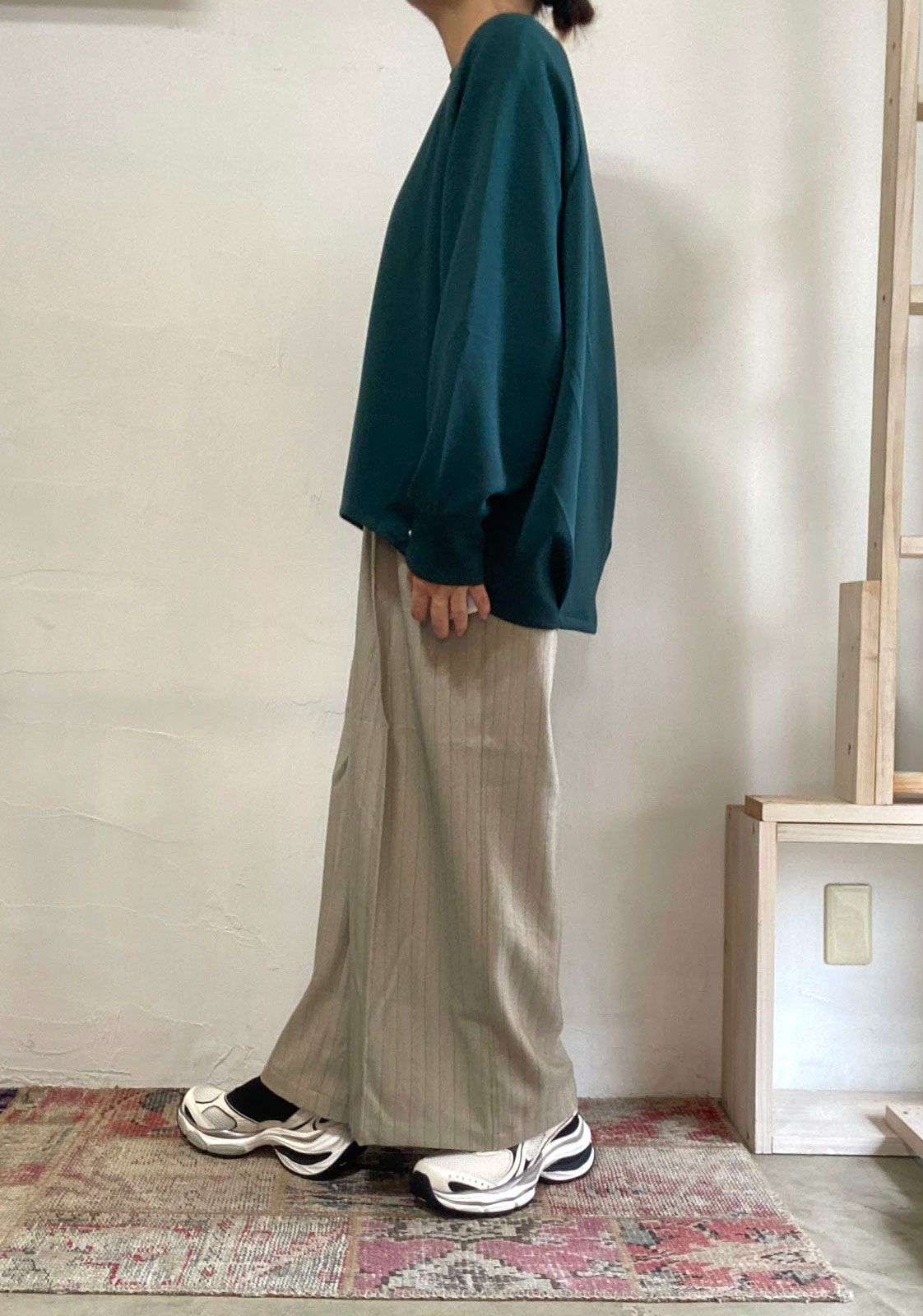 杢ストライプタックパンツ ベージュ
