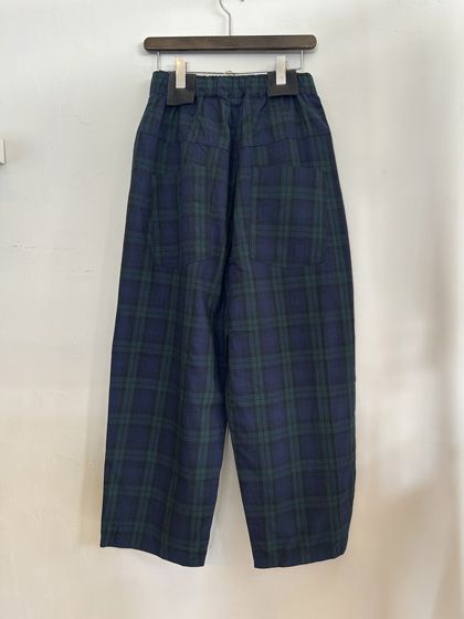 綿麻チェックノッポパンツ グリーンチェック