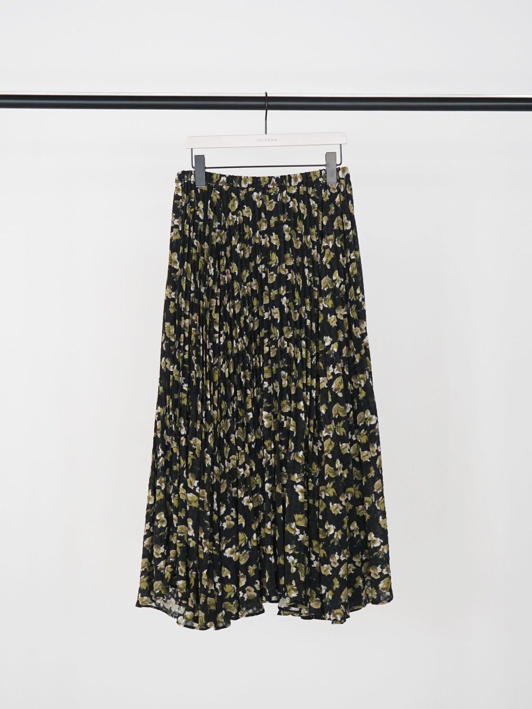 [2963-630NH] ニュアンスフラワープリーツSK ブラック