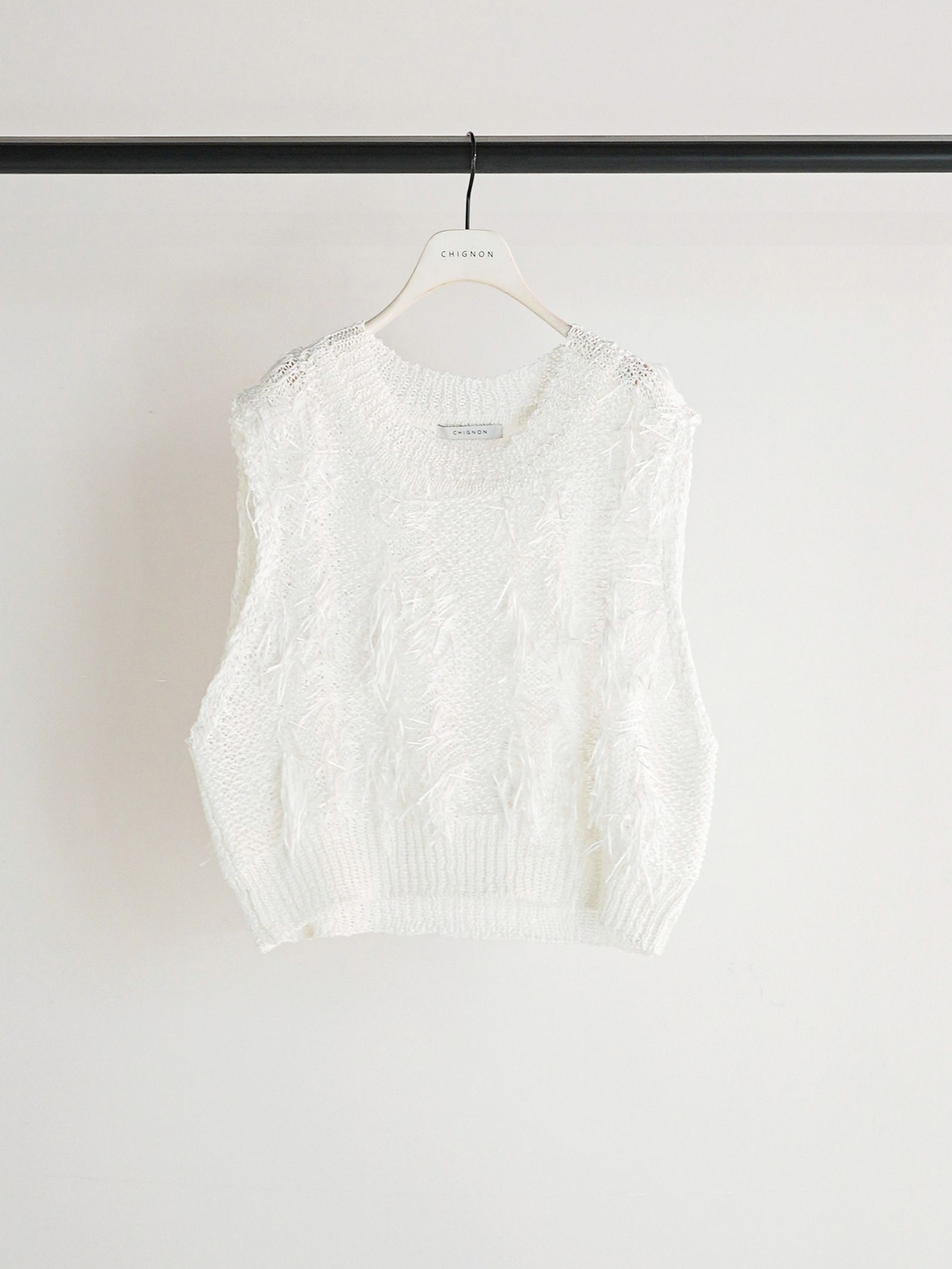 [9261-091GS] カットJQフリンジニットベスト オフホワイト