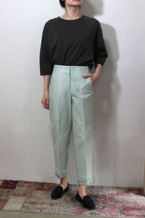 ワンウォッシュカラーデニムベーカーパンツ グリーン