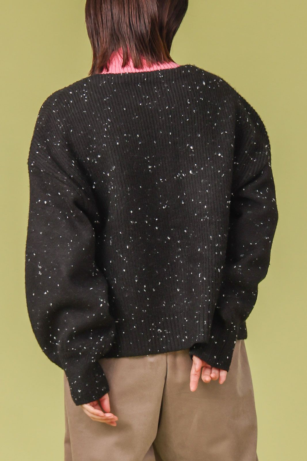 MIXニットxボア切替カーディガン グレーミックス