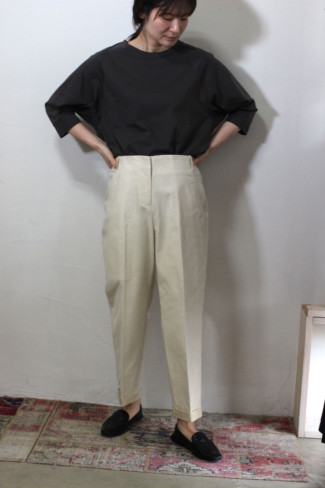 ワンウォッシュカラーデニムベーカーパンツ ベージュ