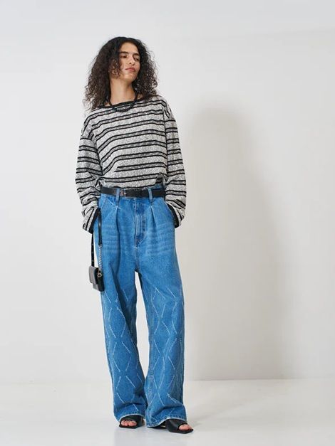 LASER CUT WIDE DENIM ブルー
