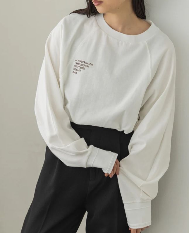 フロッキープリントロングTシャツ オフホワイト