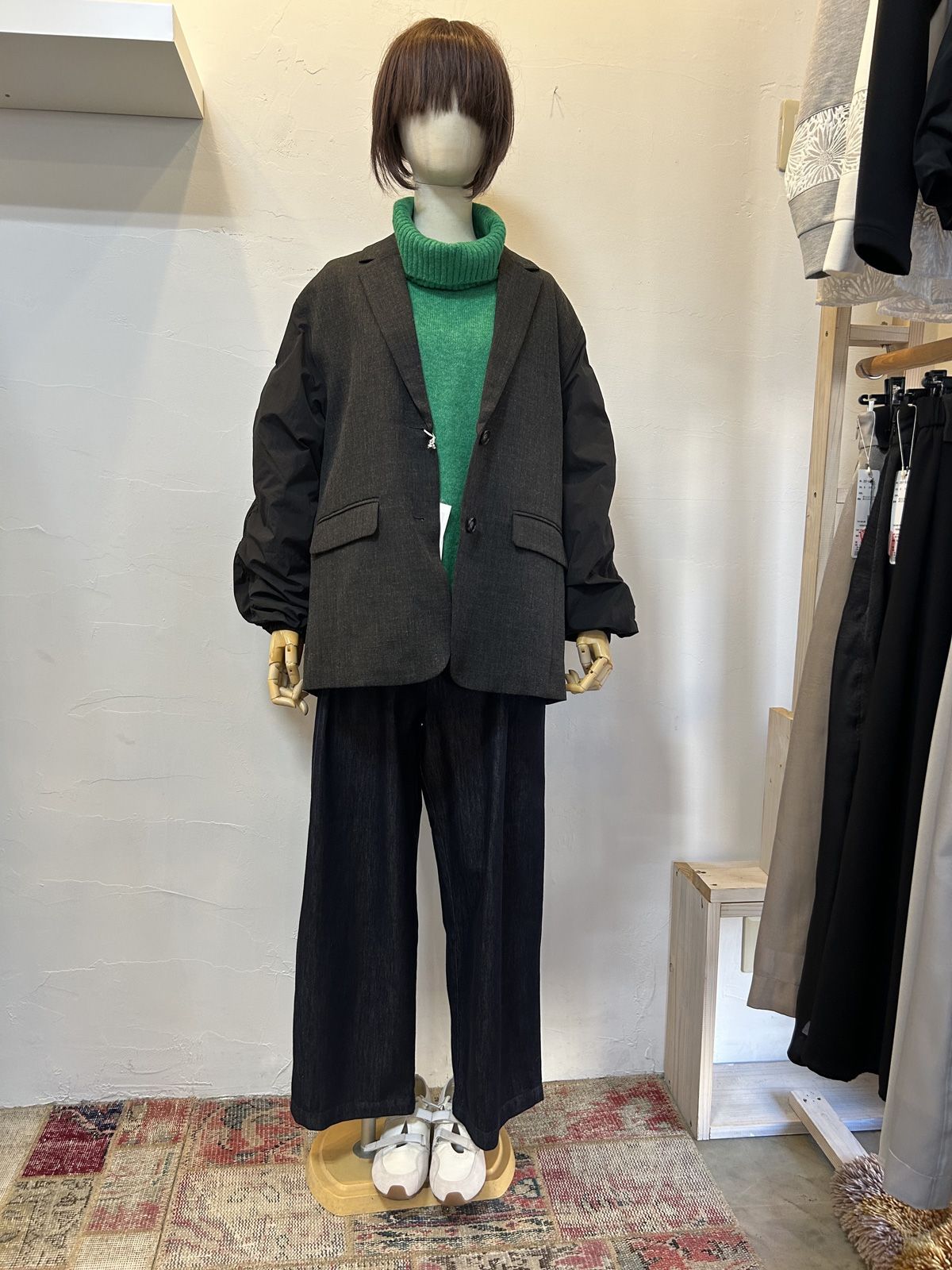 スリットタートルカラーニット グリーン