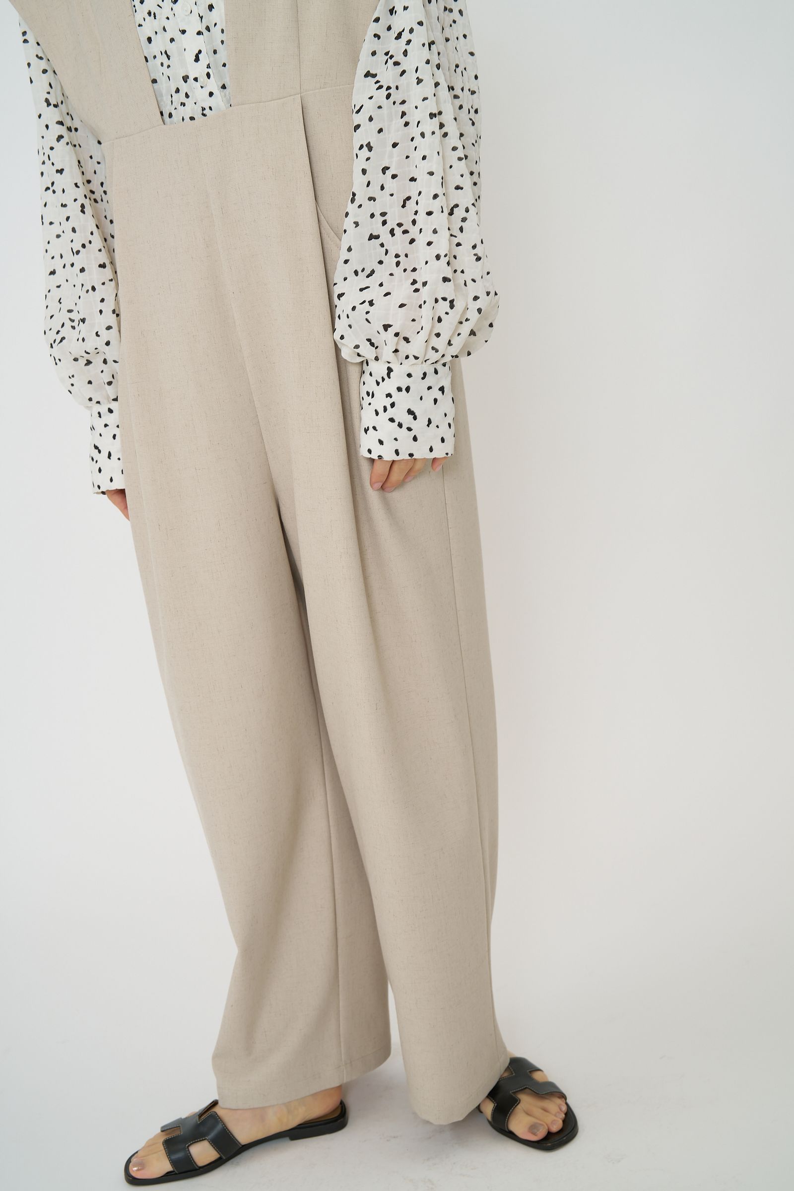 [3861-030MK] ワイドドレープコンビネゾン チャコール