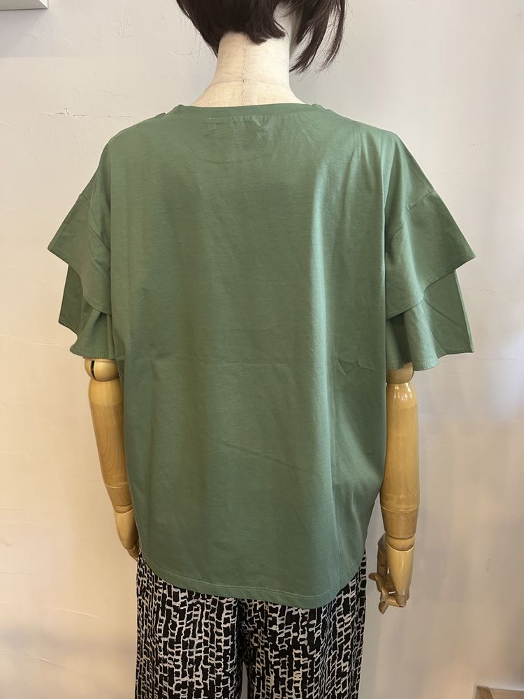 フリルスリーブTシャツ グリーン