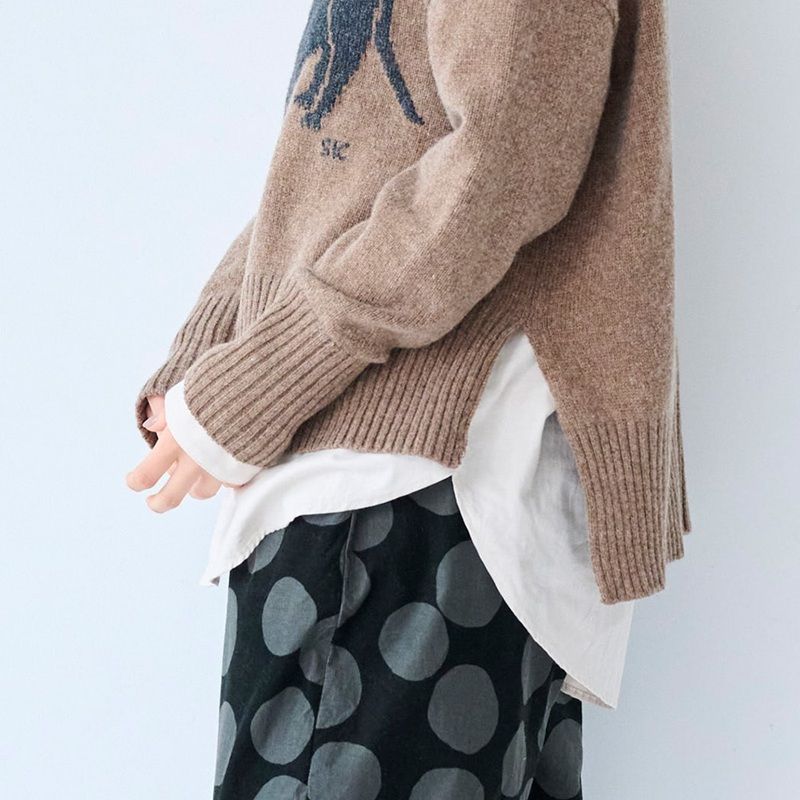 伸び猫コモドニット ブラウンxチャコール