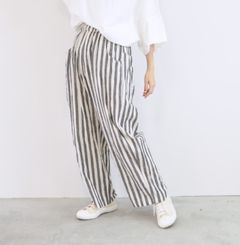 先染綿麻シーチングストライプノッポパンツ ブラックアイボリー