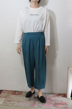 クロップドリネンパンツ ブルー