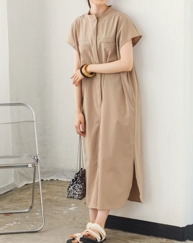 接触冷感シャツワンピース ベージュ